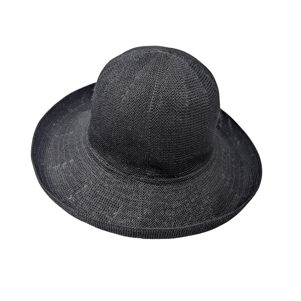 Parkhurst Black Knit Wide Brim Sun Hat Round Crown Summer Beach Travel Chic